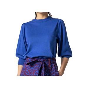LILLA P rib trim puff sleeve sweater in cobalt - worn once